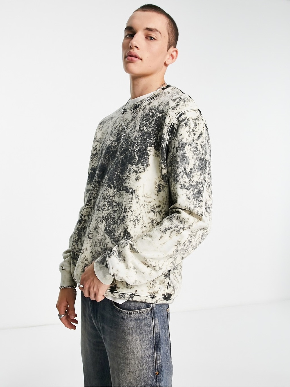 All Saints ‘Ace’ Men’s Acid Wash Crewneck Sweatshirt Sz L
